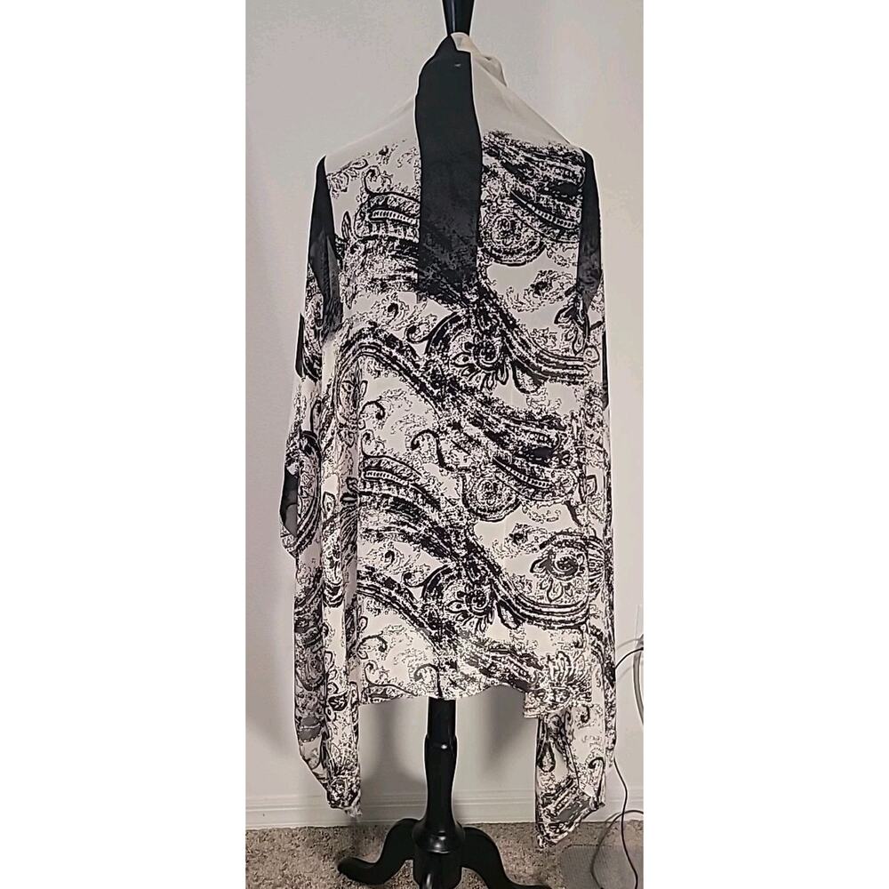Black White Paisley Scarf Lightweight Classic Boho - Picture 3 of 4